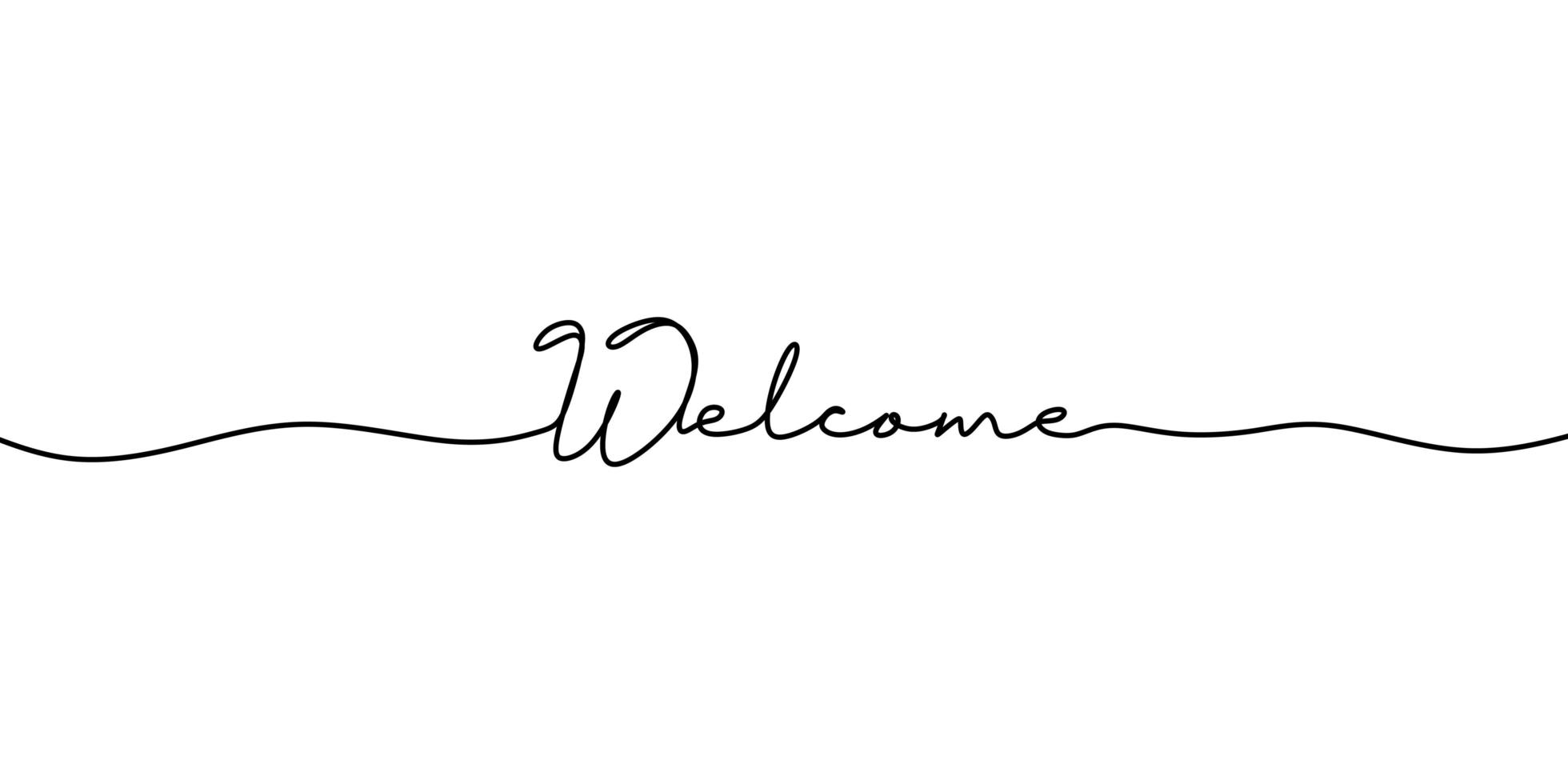 Continuous line drawing of welcome text. vector