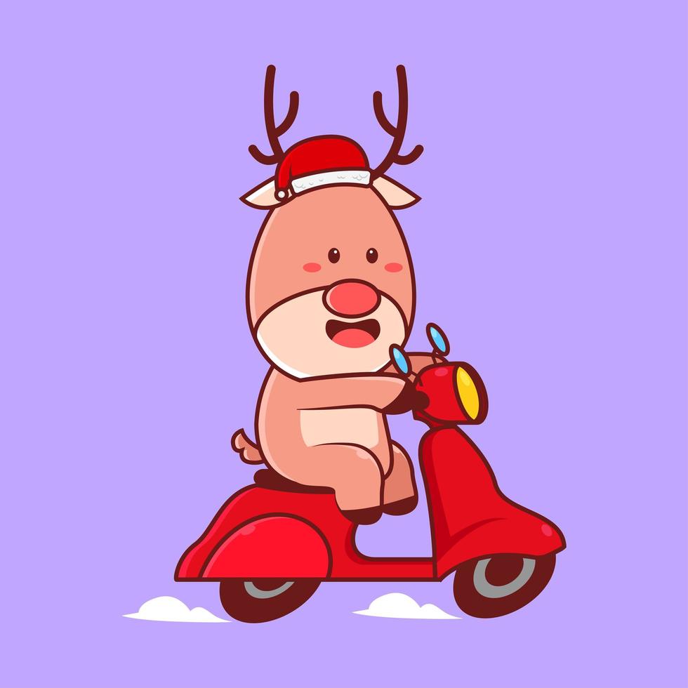 Cute reindeer rides scooter cartoon vector