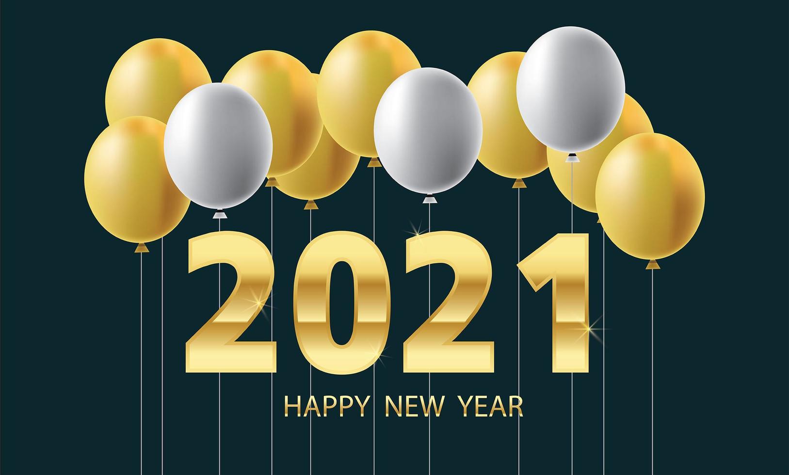 Happy new year balloons and golden metal numbers vector