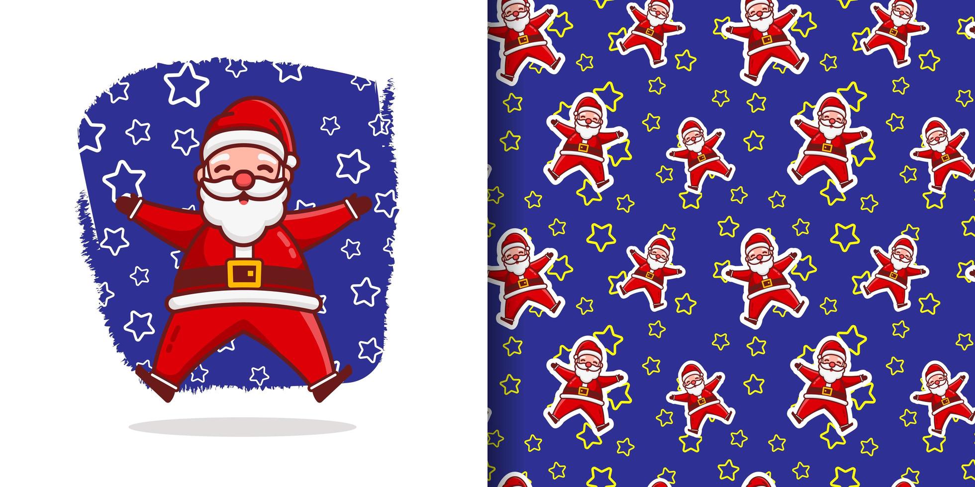 Christmas Cute Jumping Santa Cartoon Pattern With Stars vector