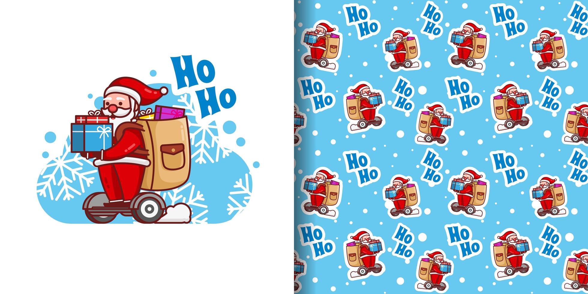 Christmas Cute Santa on Hover Board Cartoon Pattern vector
