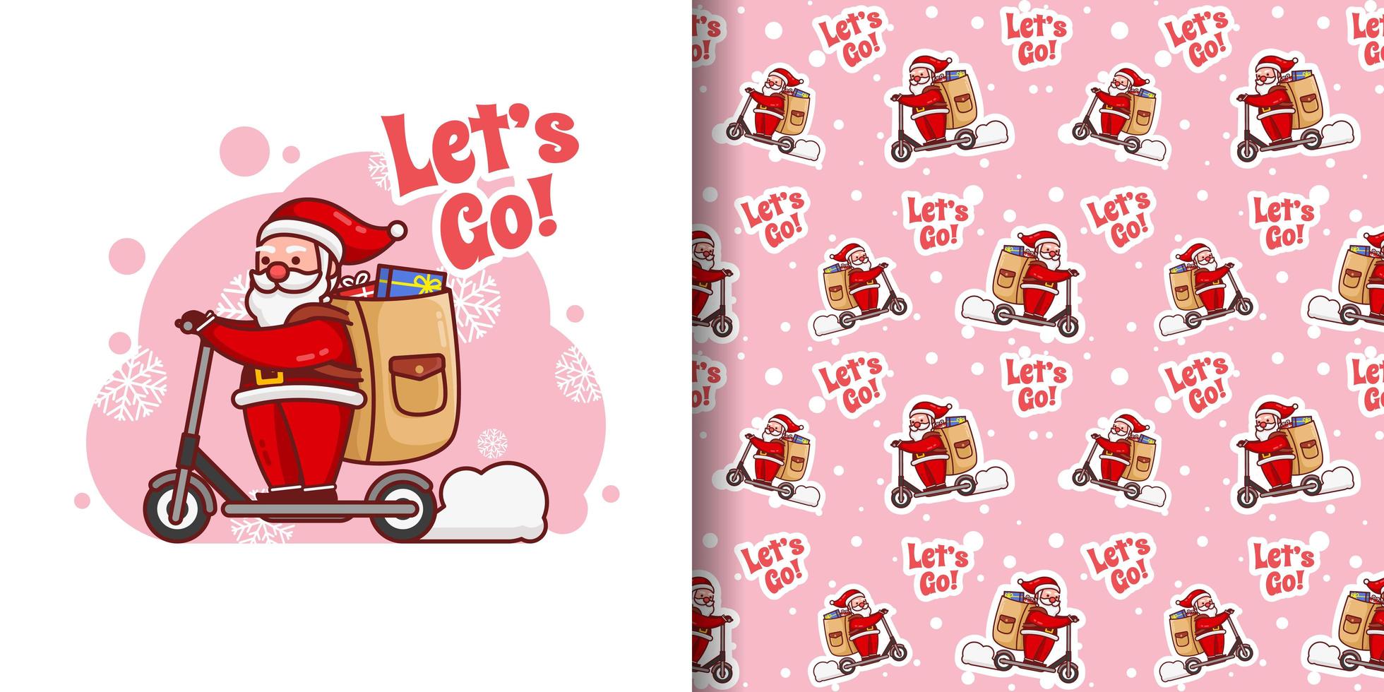 Christmas Cute Santa With Scooter Cartoon Pattern vector