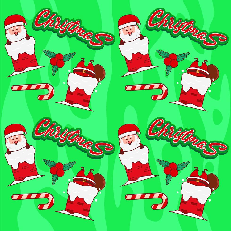 Seamless pattern with cute Santa stuck in chimney vector