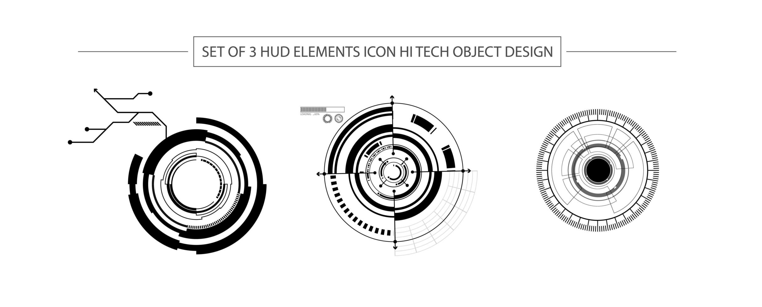 Abstract set of 3 HUD elements, hi-tech design vector