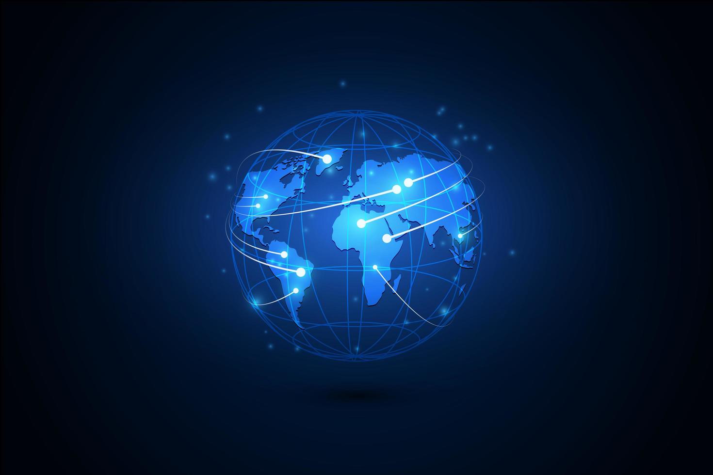 Best Internet Concept of global business. Globe, glowing lines on technological background. Electronics, Wi-Fi, rays, symbols Internet, television, mobile and satellite communications vector