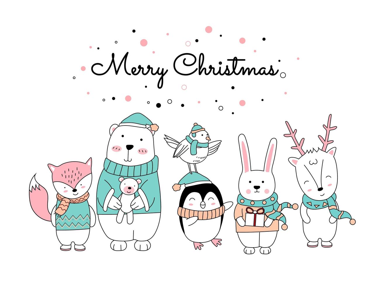Christmas design with cute animals vector