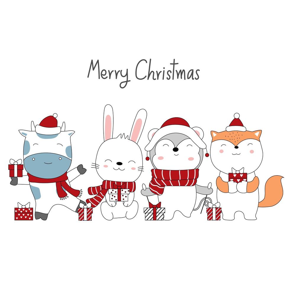 Christmas design with cute animals holding gifts vector