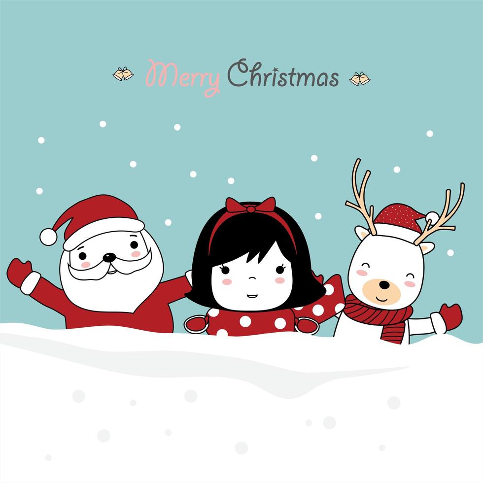 Christmas greeting card design with cute characters vector