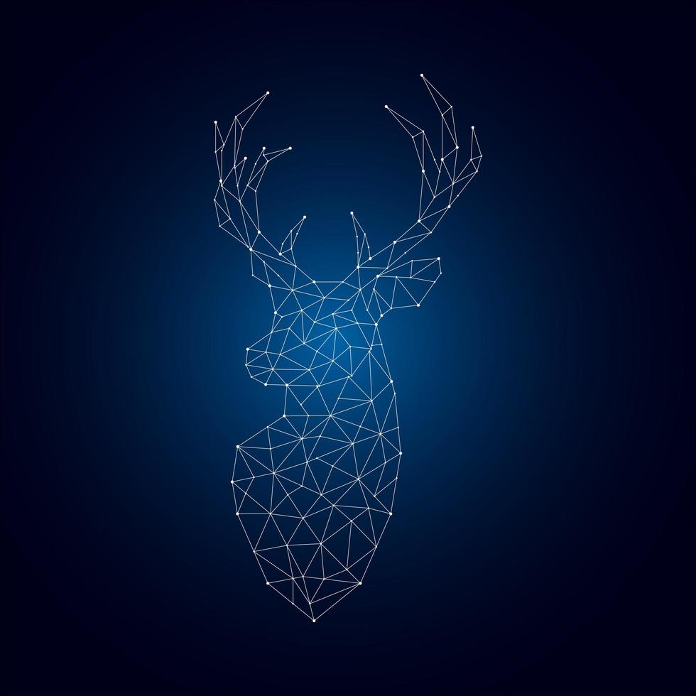 Bright polygonal deer silhouette on dark blue background. vector