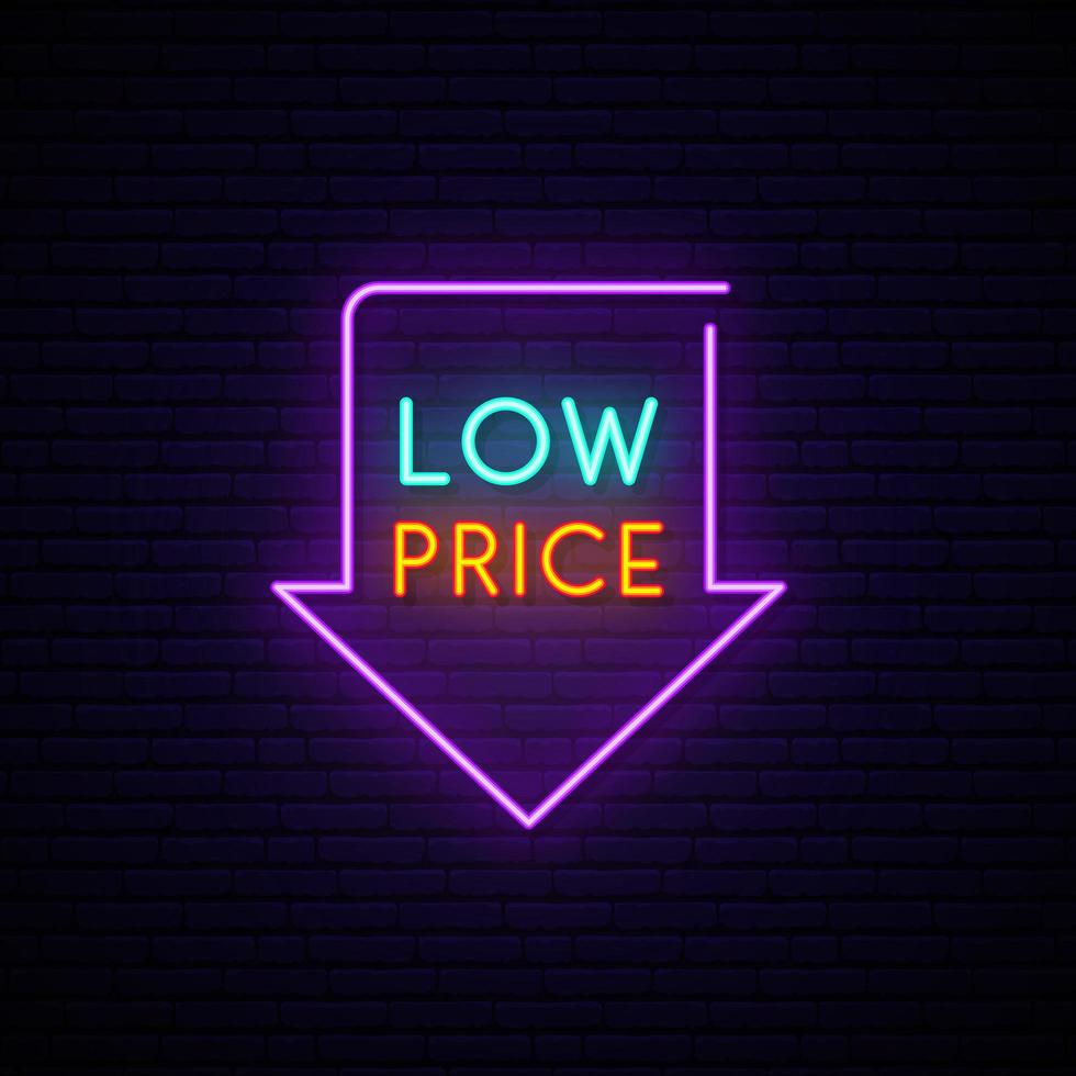 Low price arrow neon signboard. vector