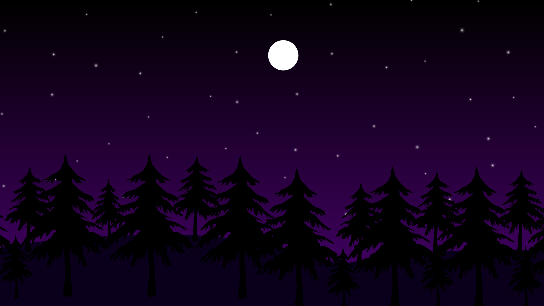 Stars and moon in dark forest at night vector