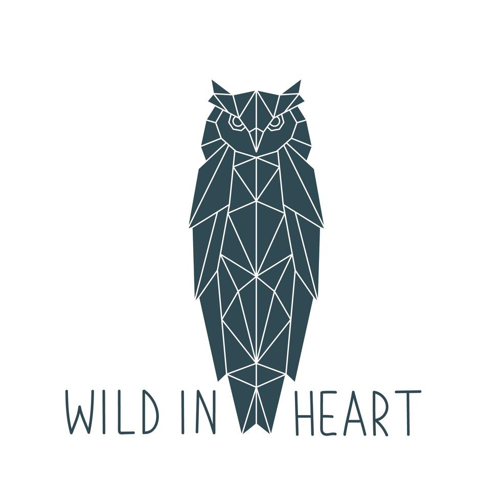 Geometric owl and wild in heart text t-shirt design vector