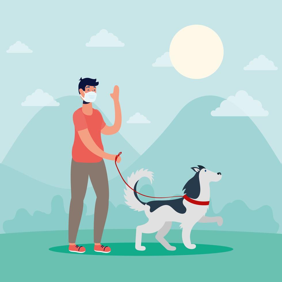 Man walking the dog outdoors vector