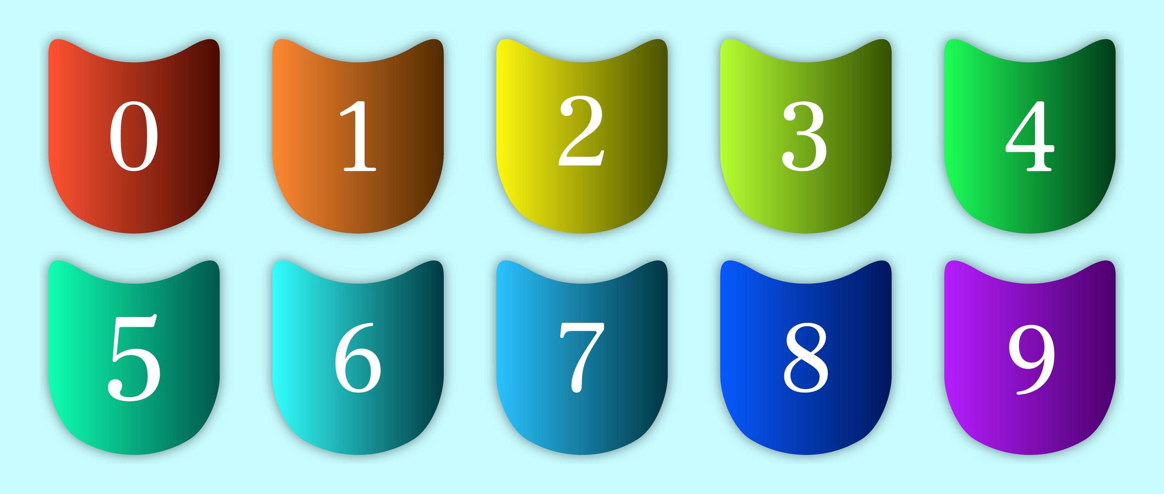 Set of numbers in arched colorful gradients vector