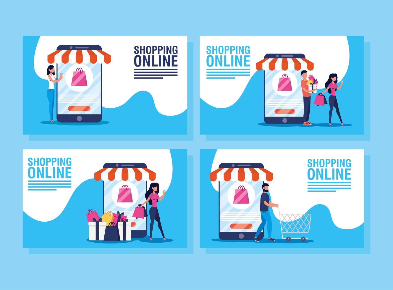 Online shopping and e-commerce banner set vector