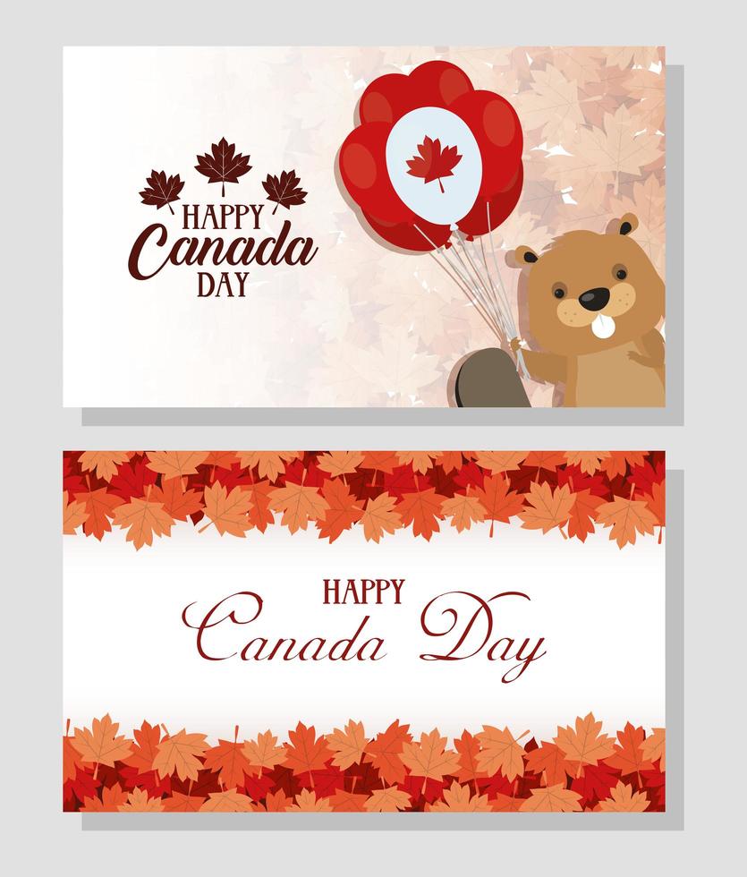 feliz día de canadá celebración banner set vector