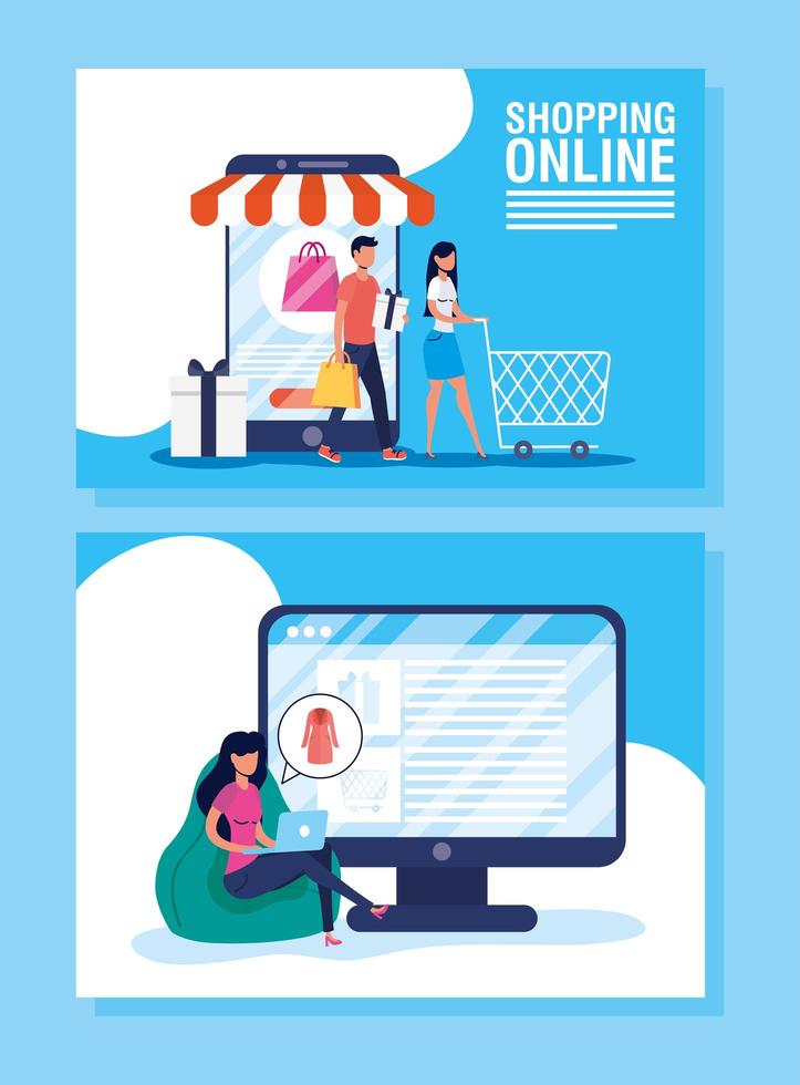 Online shopping and e-commerce banner set vector
