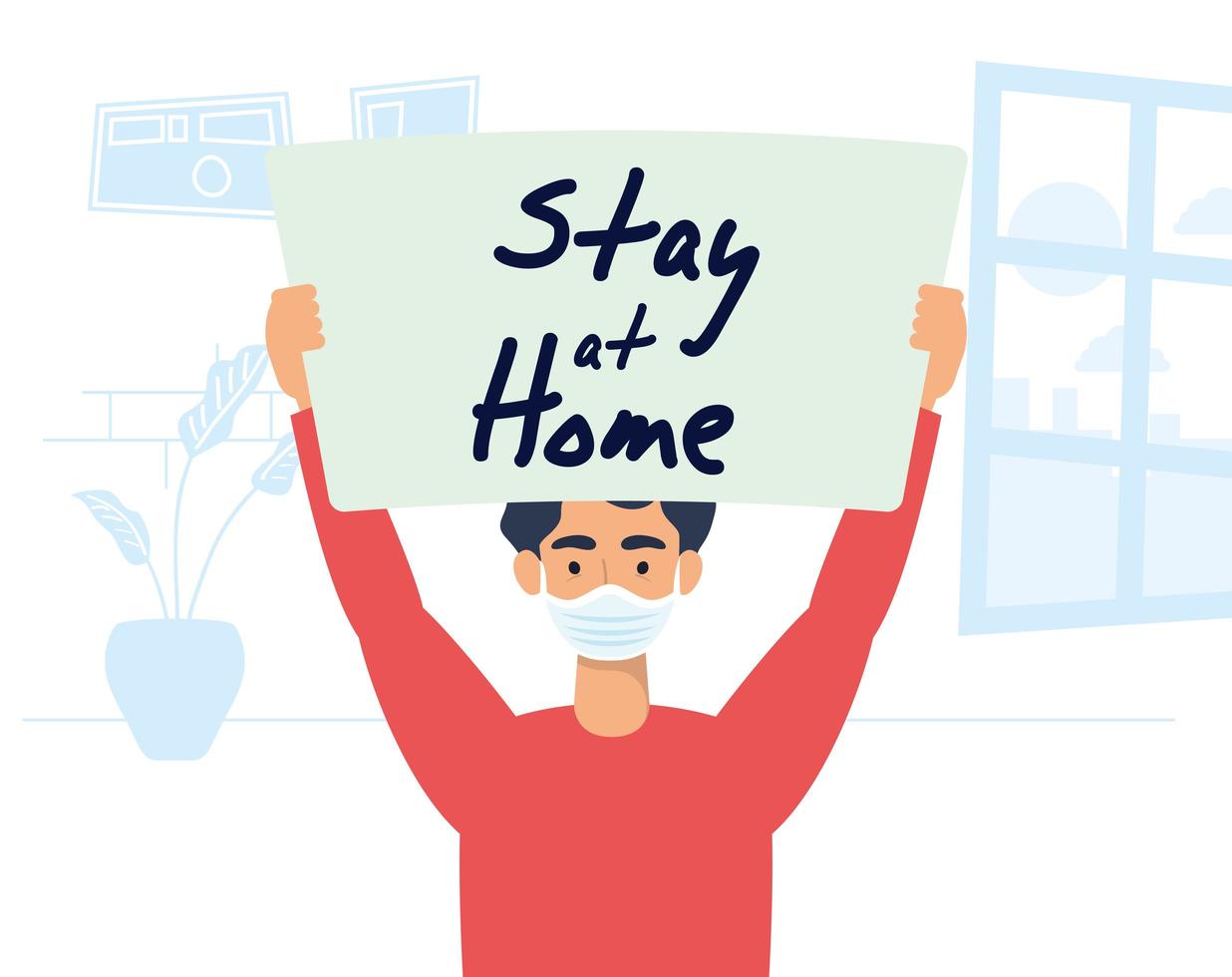 Man holding a stay home sign vector