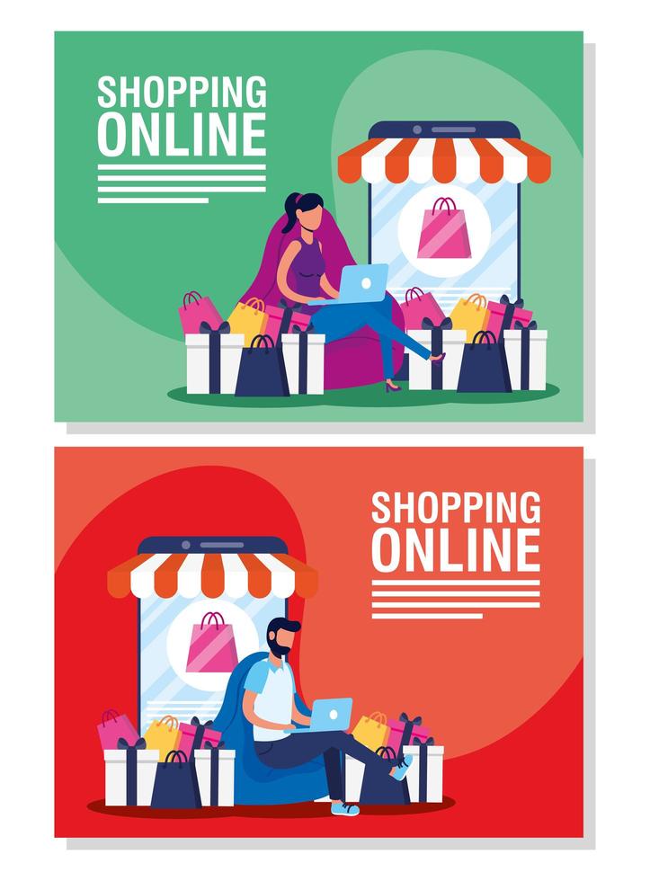 conjunto de banners de compras en línea y comercio electrónico. vector