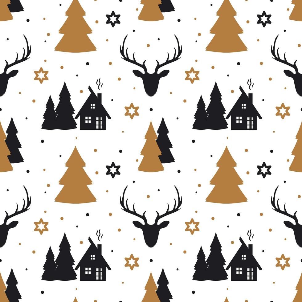 Christmas seamless pattern with deer in Scandinavian style. vector
