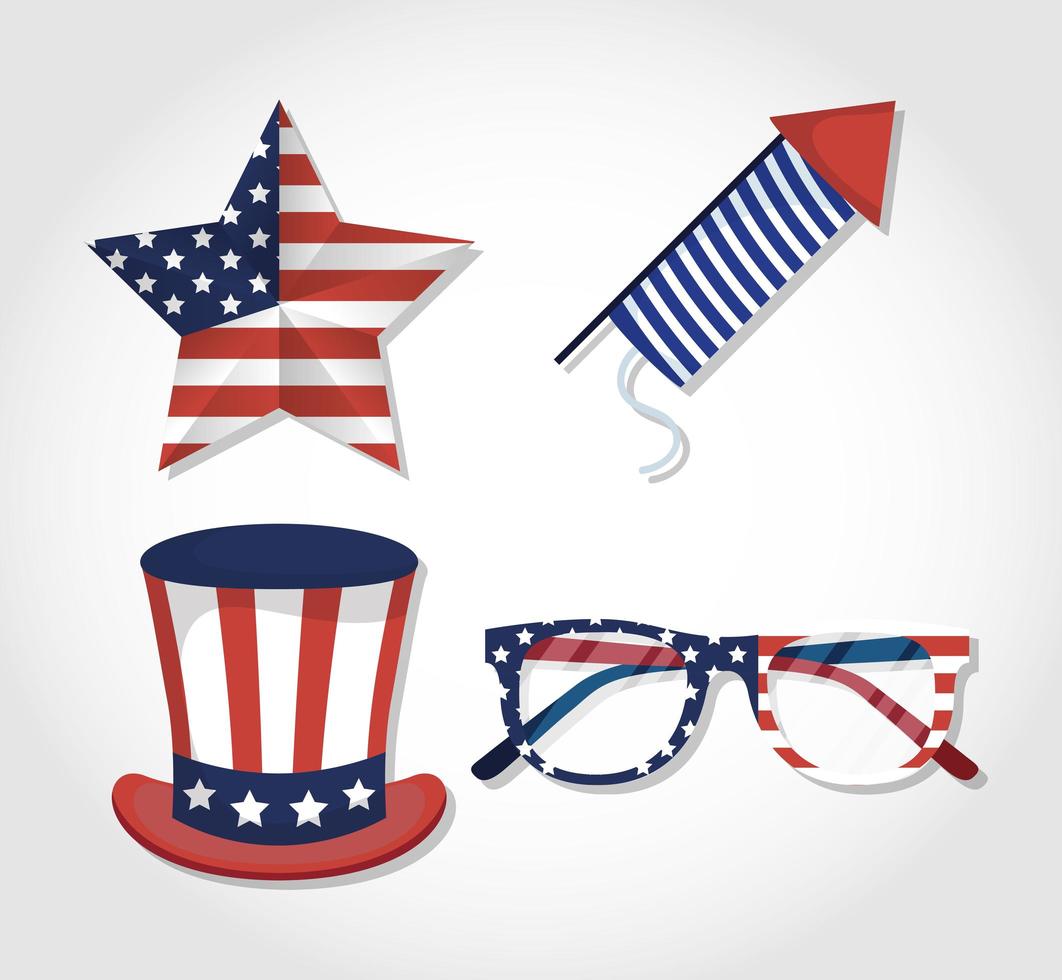 USA Independence Day celebration icon set vector