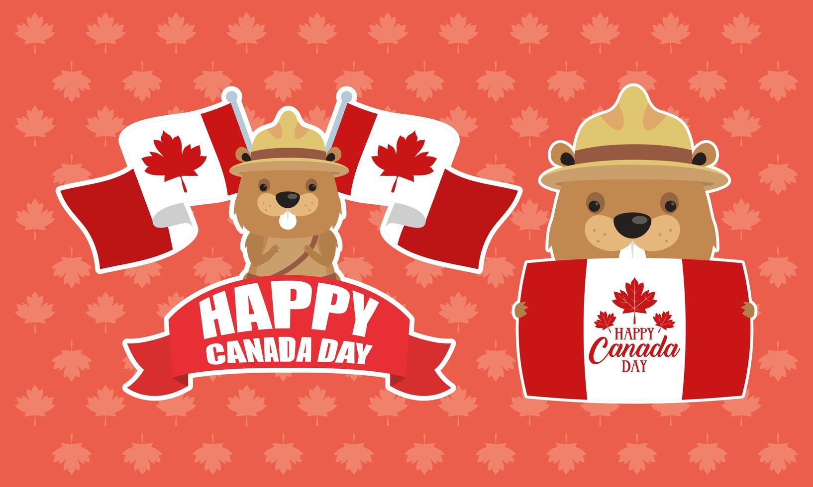 feliz celebración del día de canadá con lindos iconos de castor vector