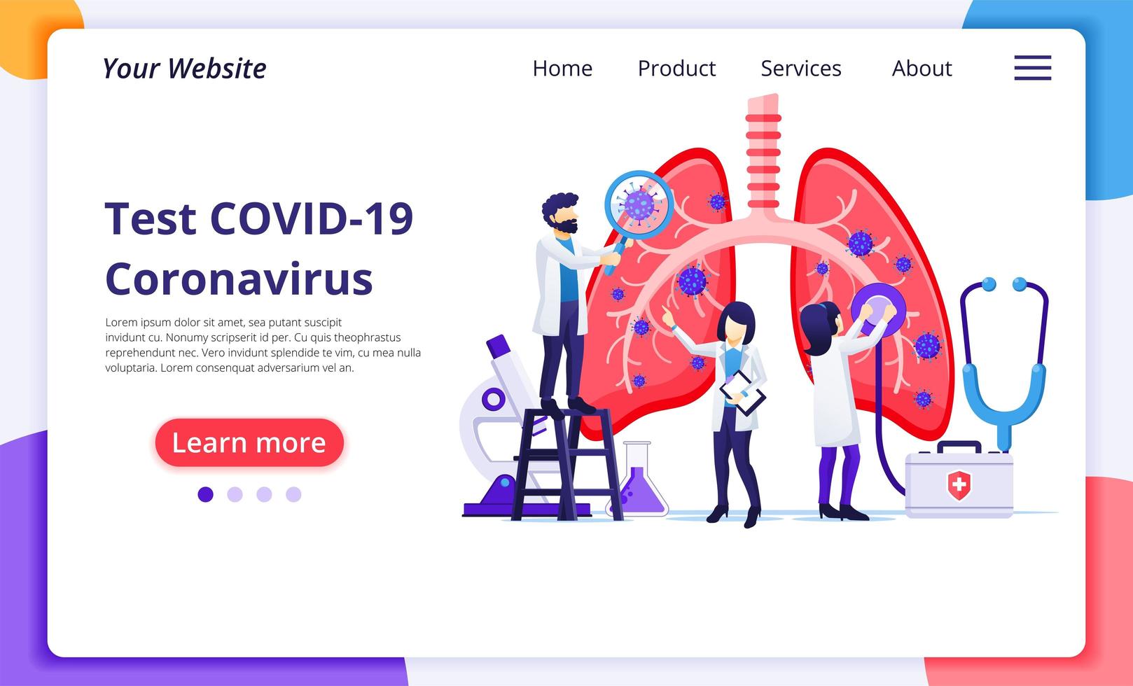 Pulmonology concept, doctors check human lungs for infections vector