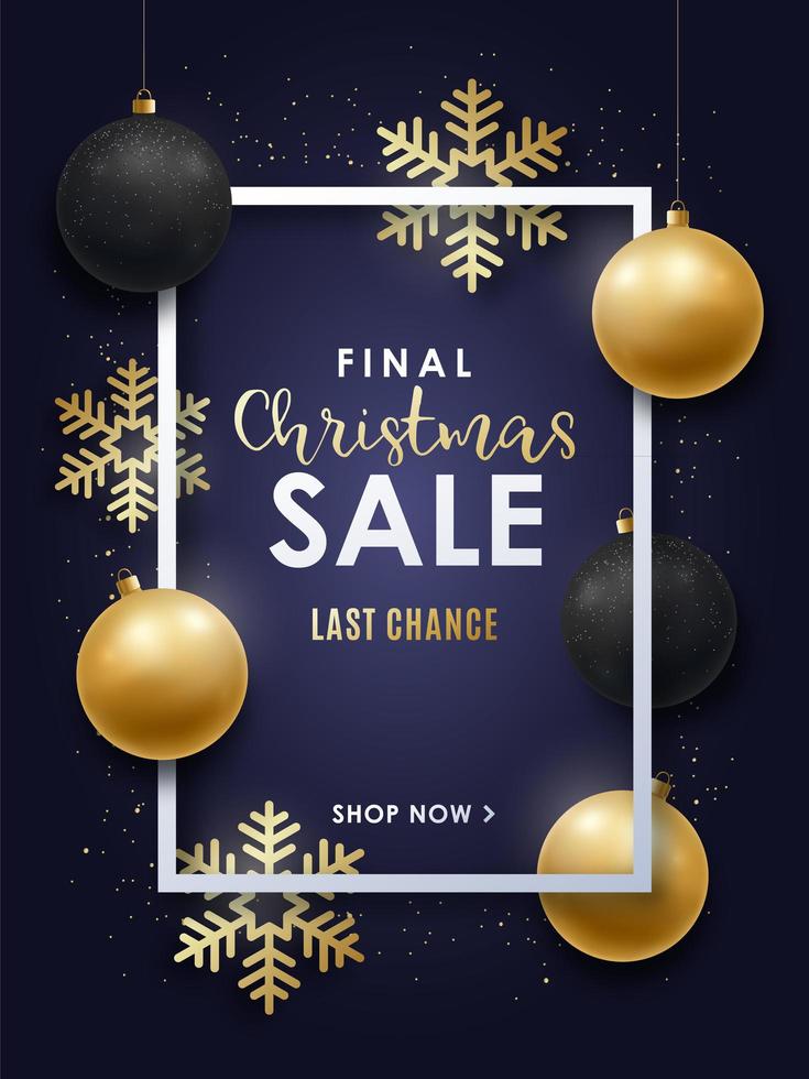 Christmas sale design with gold and black Christmas decorations. vector