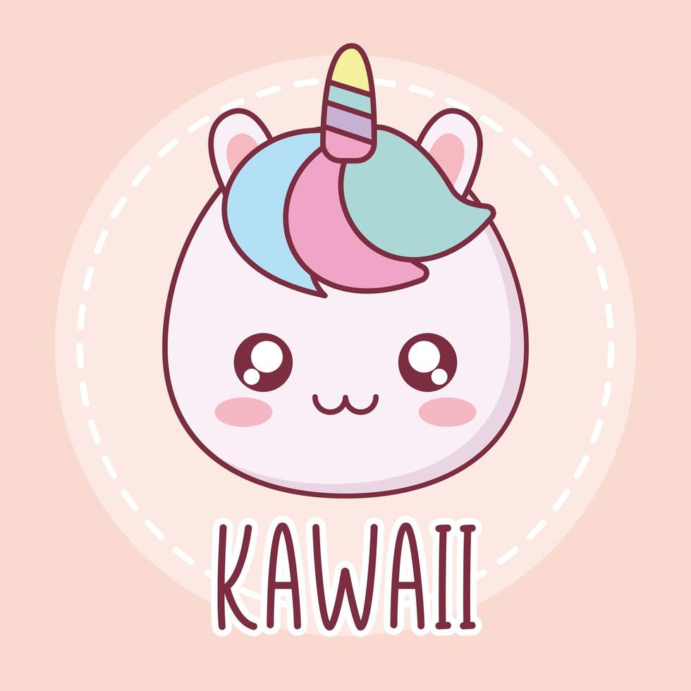 kawaii, unicornio, animal, caricatura, diseño vector