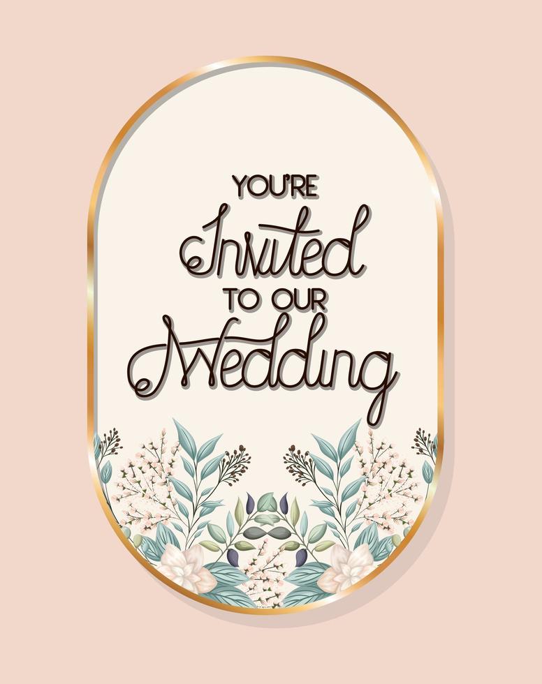 invitación de boda en diseño de marco dorado vector