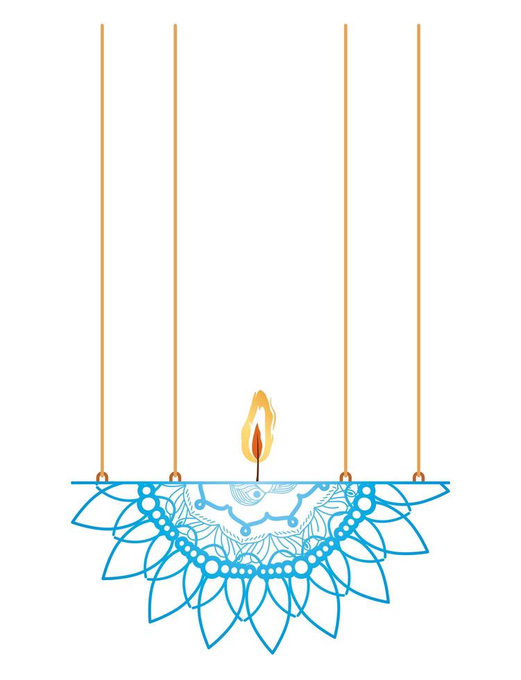 mandala de color azul cielo con una vela vector