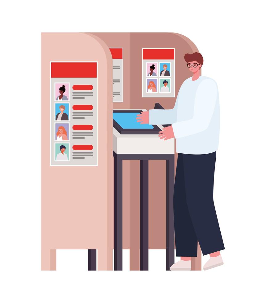 Man with white coat in a voting booth vector