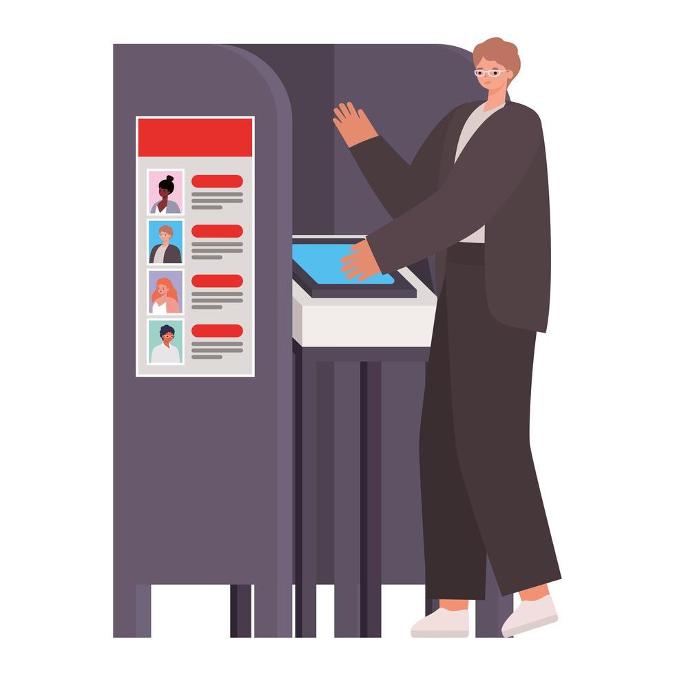 Woman voting at the voting booth vector