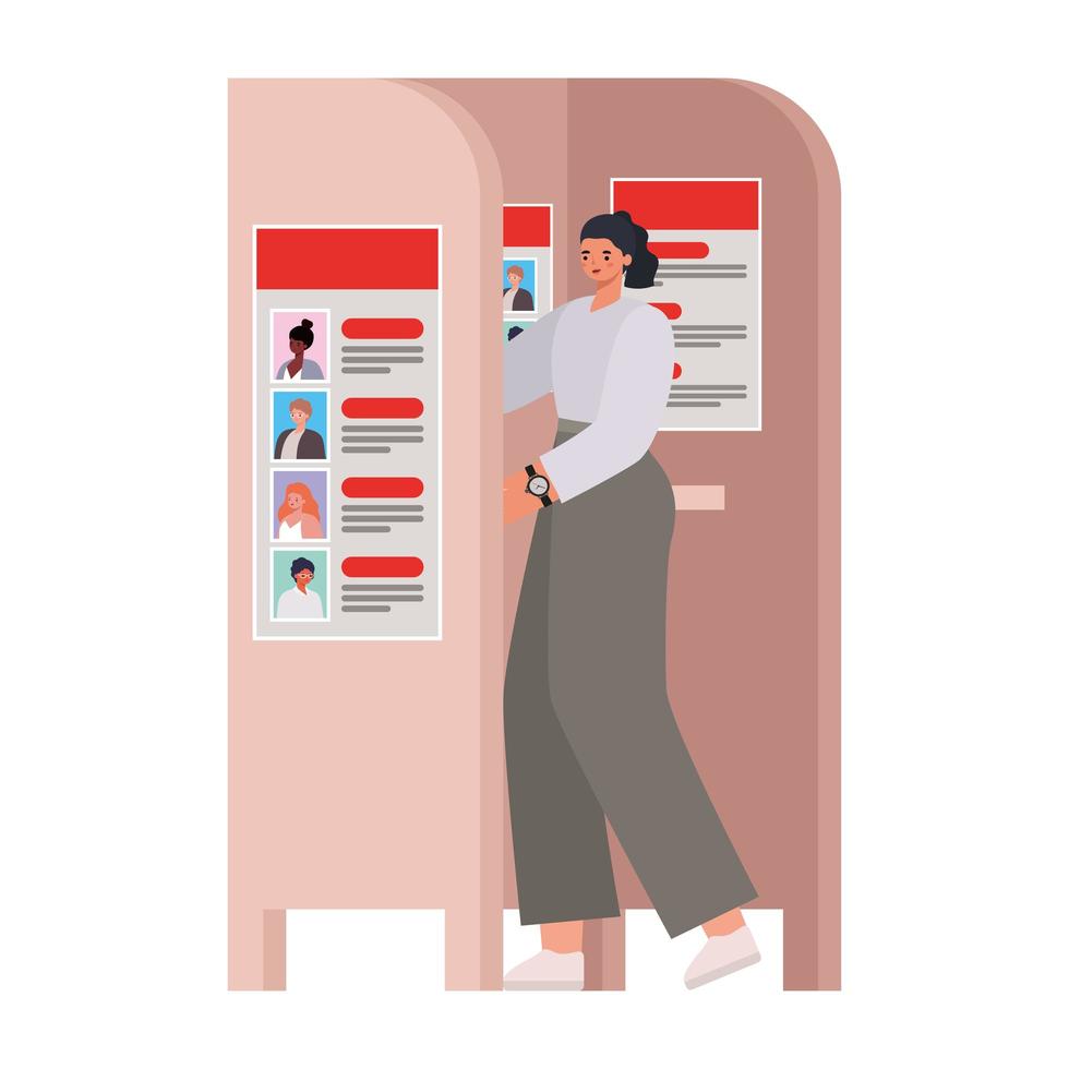 Woman voting at the voting booth vector