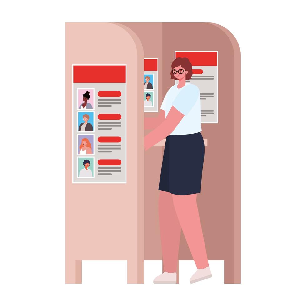 Woman voting at the voting booth vector