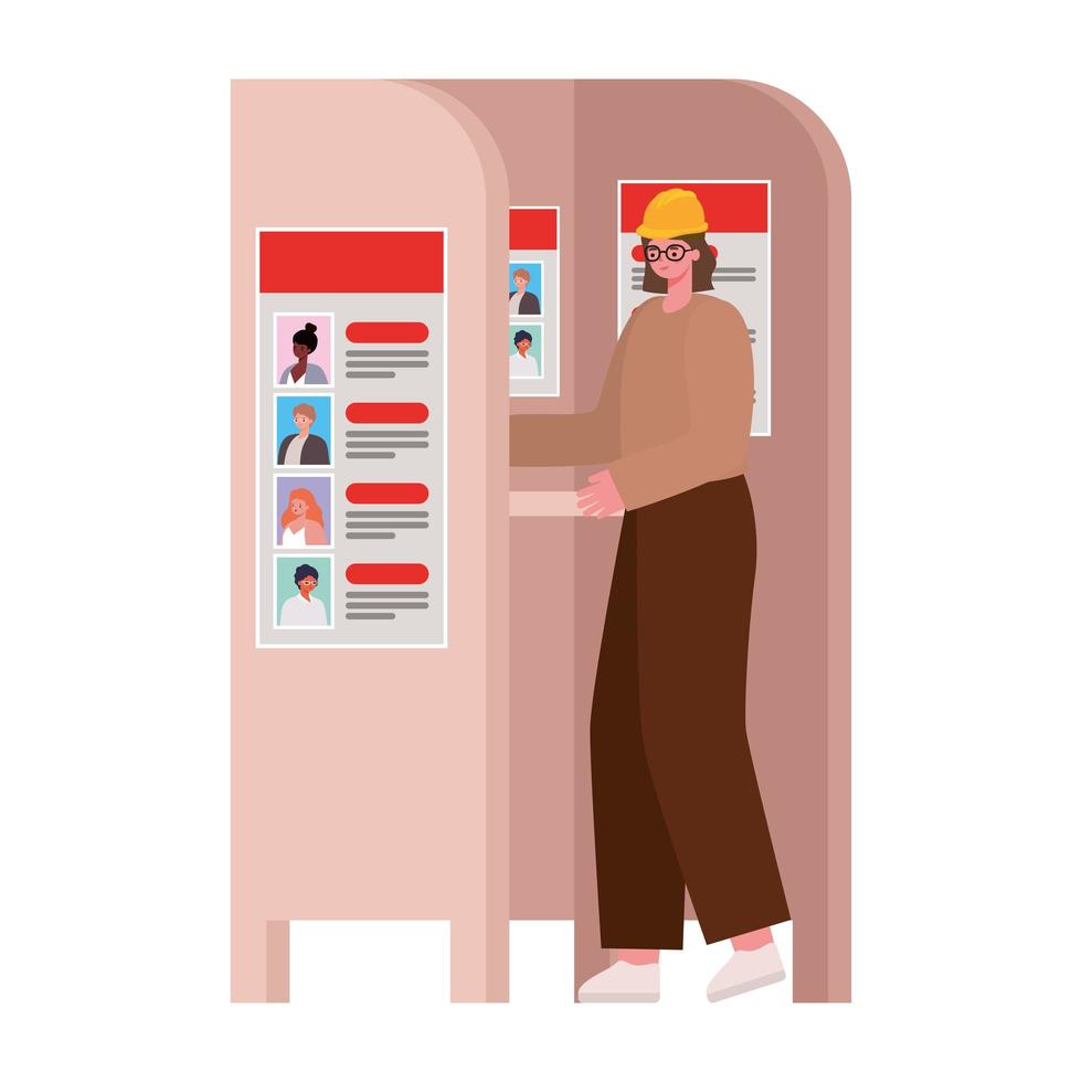 Woman with safety helmet voting at the voting booth vector