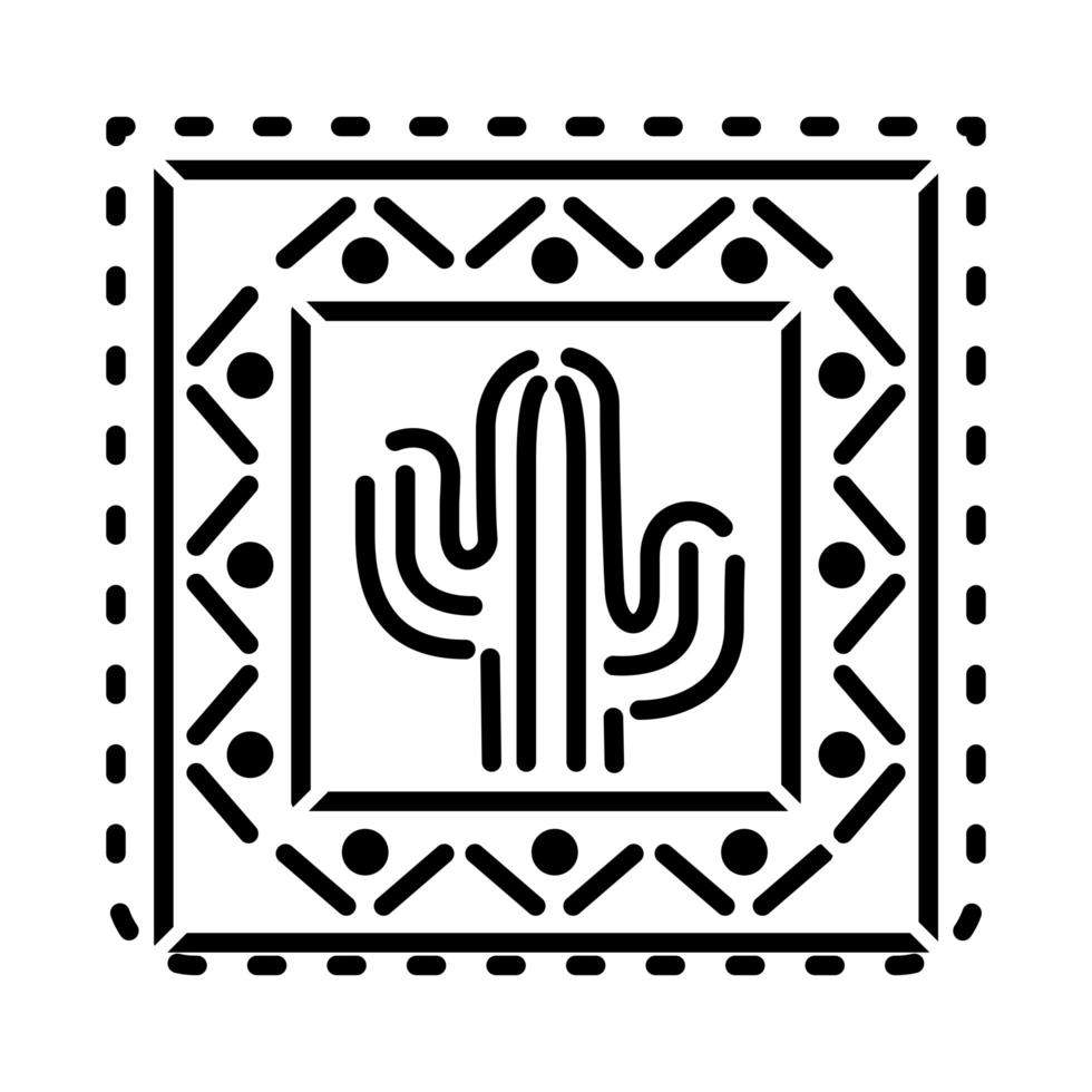 Icono de cactus mexicano en cuadrado sobre fondo blanco. vector