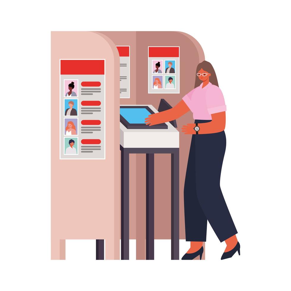 Woman voting at the voting booth vector