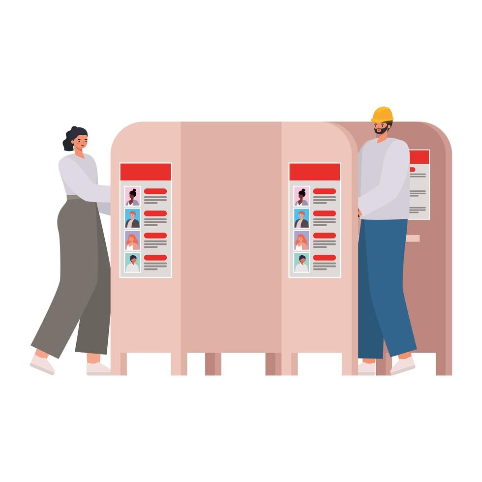 Woman and man in voting booth vector