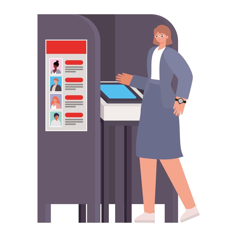 Woman voting at the voting booth vector