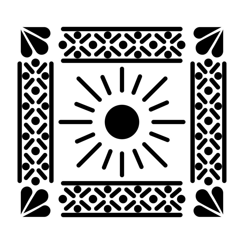 Icono de sol mexicano en cuadrado sobre fondo blanco. vector