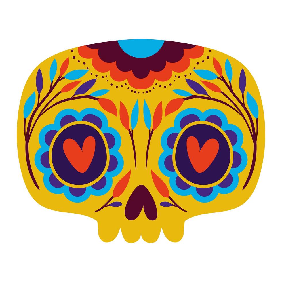 Skull of dead day with hearts on eyes vector