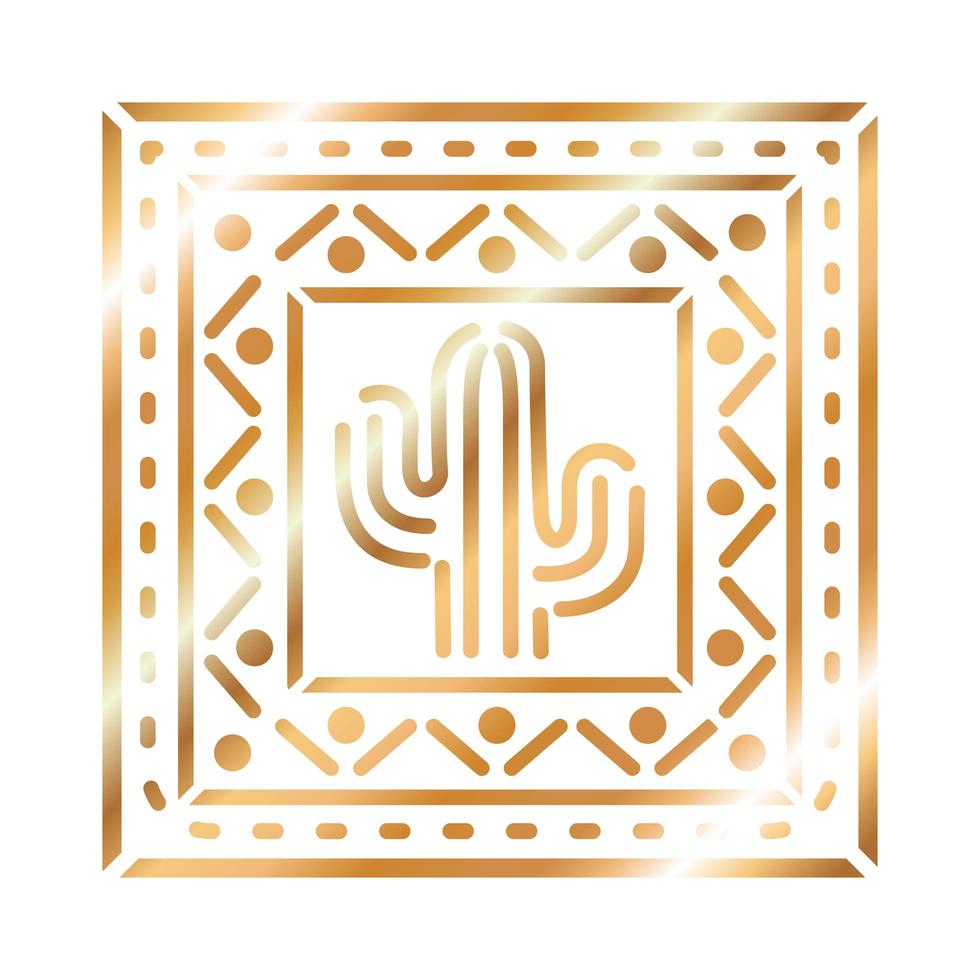 Mexican icon of a cactus with golden color vector