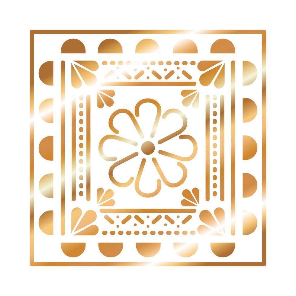 icono mexicano de una flor con color dorado vector