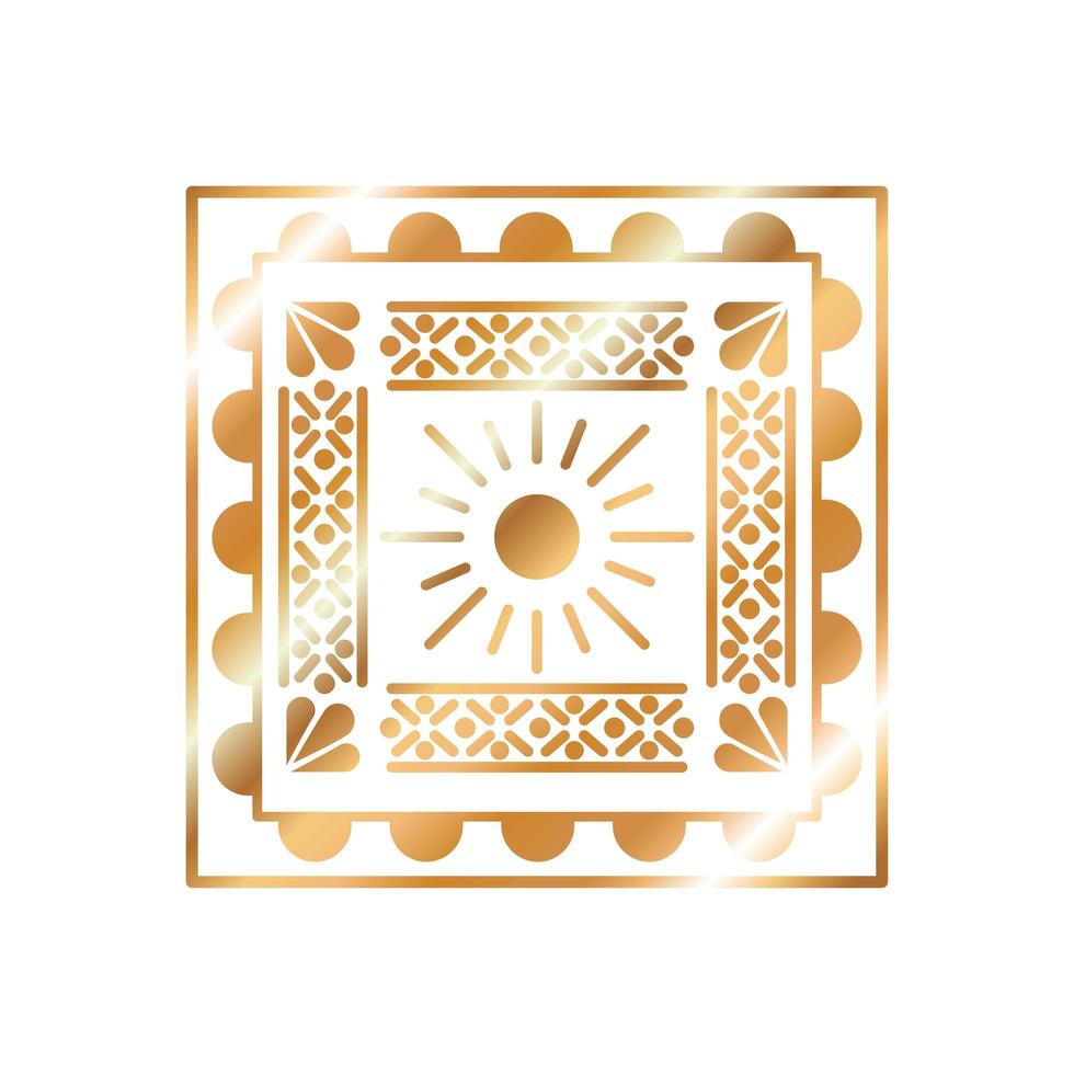 Mexican icon of a sun with golden color vector