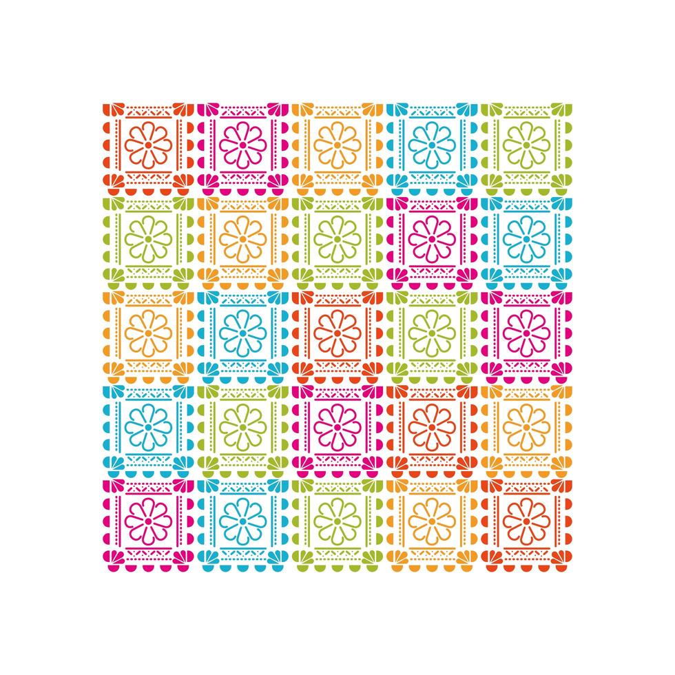 Flower Mexican icons pattern with many colors vector
