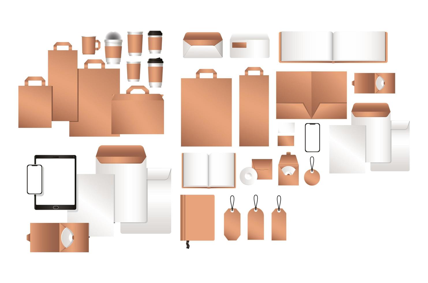 tableta de maqueta con teléfono inteligente y conjunto de identidad corporativa vector