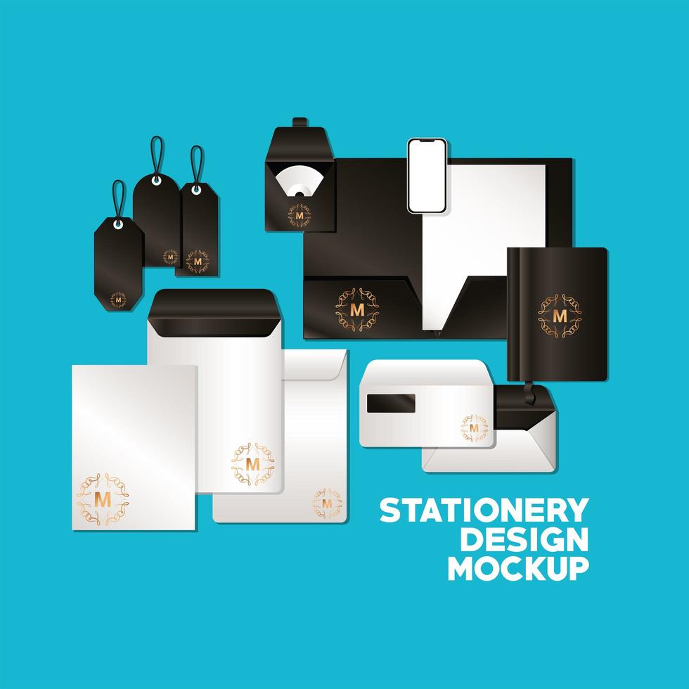 Mockup set with black branding design vector