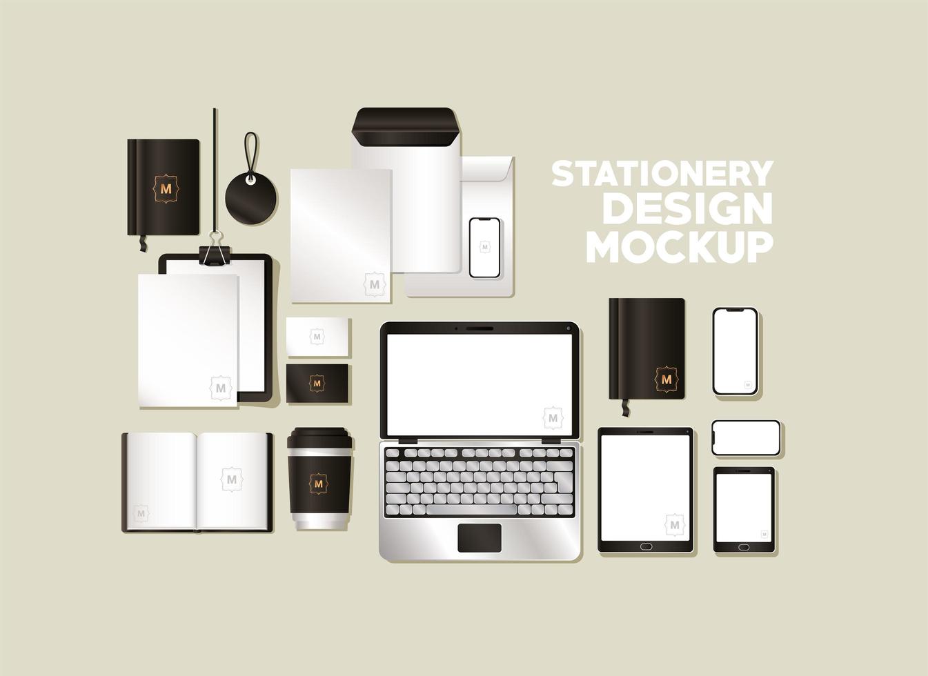 Mockup set with black branding design vector