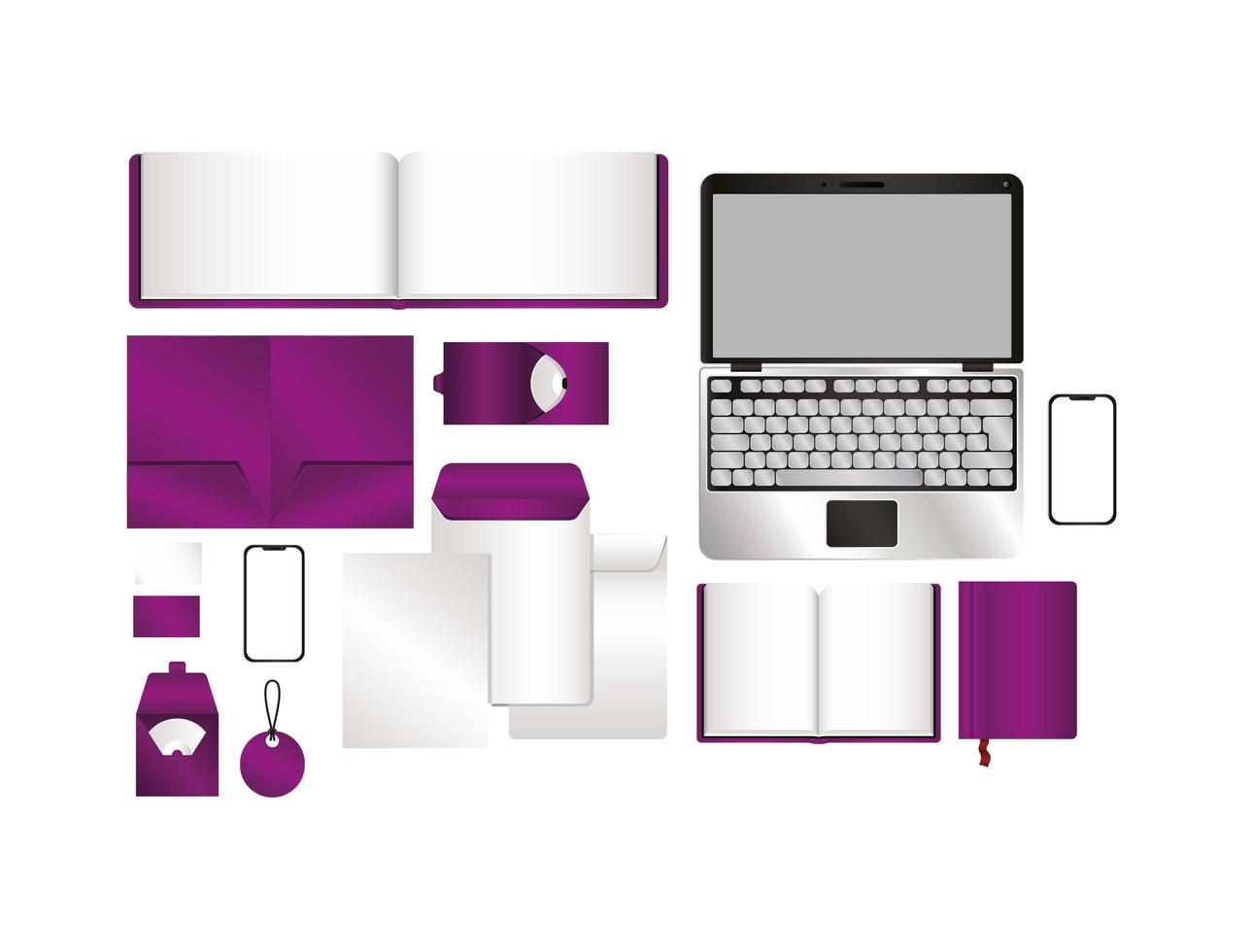 Mockup set with purple branding vector